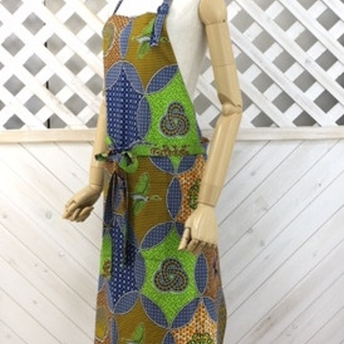 エプロン パーニュ(アフリカ布) 貝殻と鳥柄 04404 かめ庵10 その他