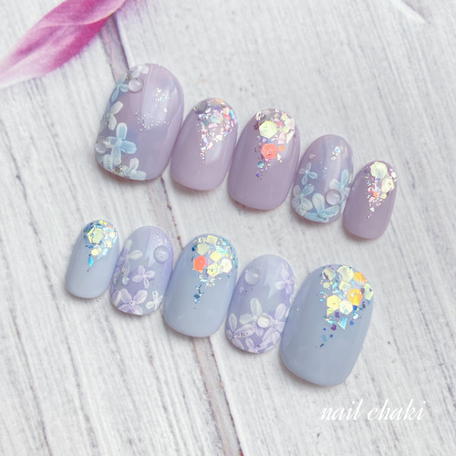 現実チップ アルター サイン入り 4枚セット　椿春雨 即日発送》- 紫陽花の宴 - あじさい ブライダルネイル アジサイ