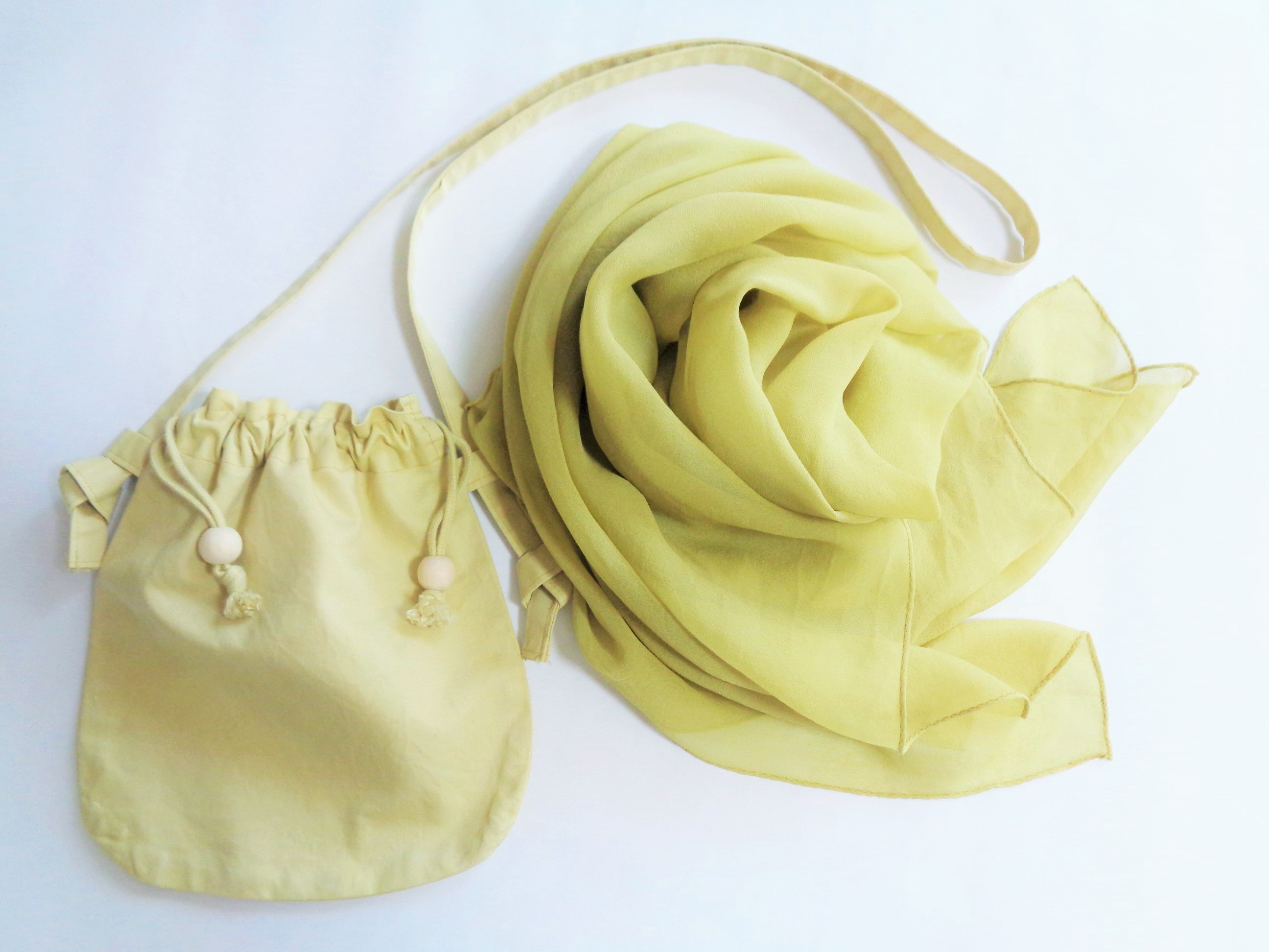 草木染め・シルクストールとコットンサコッシュのセット・春紫苑染め（野原の風）