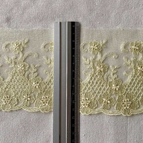 1m 美しい 花 フラワー刺繍 チュールレース BK220505 イエロー ハンドメイド 手芸 素材 材料 DIY 4枚目の画像