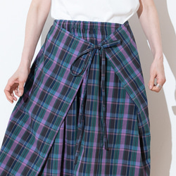 大人可愛いマドラスチェックのラップスカート　ロングスカート　パープル　～お好きな丈で～ 2枚目の画像