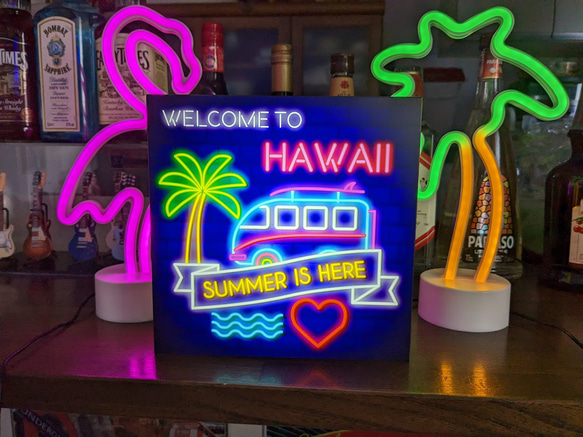 WELCOME ハワイ ワーゲンバス ヤシの木 ビーチ 南国 砂浜 ハート 海