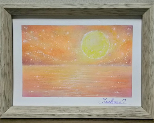 パステルアート 夕暮れの満月 パステル画原画 絵画 T's Arts