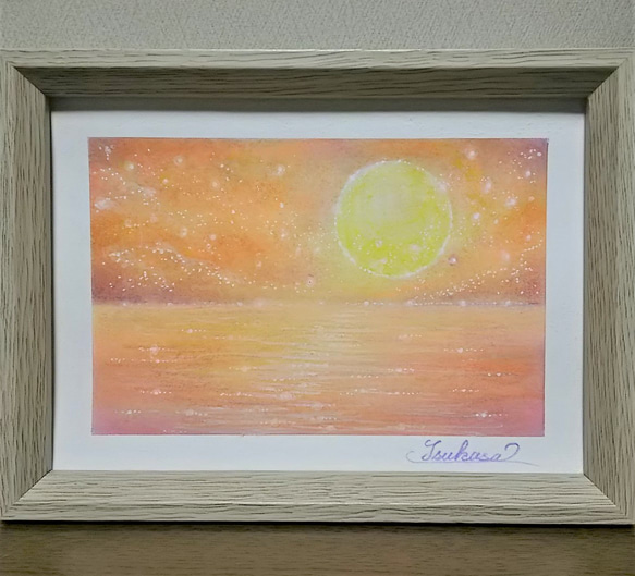 パステル画（原画）夕暮れの月星。 パステル画（原画）夕暮れの月星。