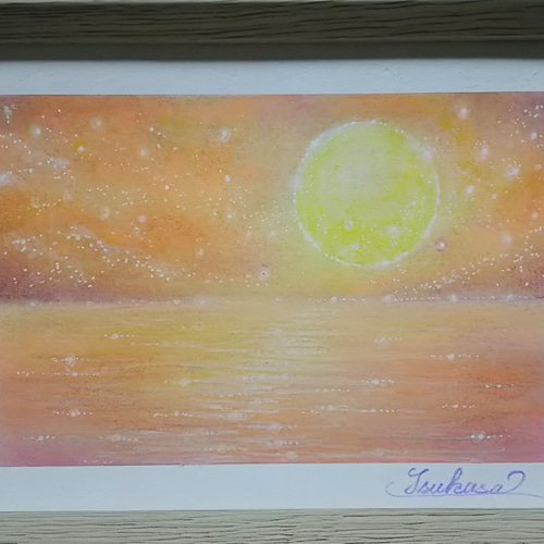 パステルアート 夕暮れの満月 パステル画原画 絵画 T's Arts