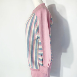 春ニット✿８分袖トップス ピンク×ブルー ストライプ　334 PINK BLUE STRIPE TOPS 7枚目の画像