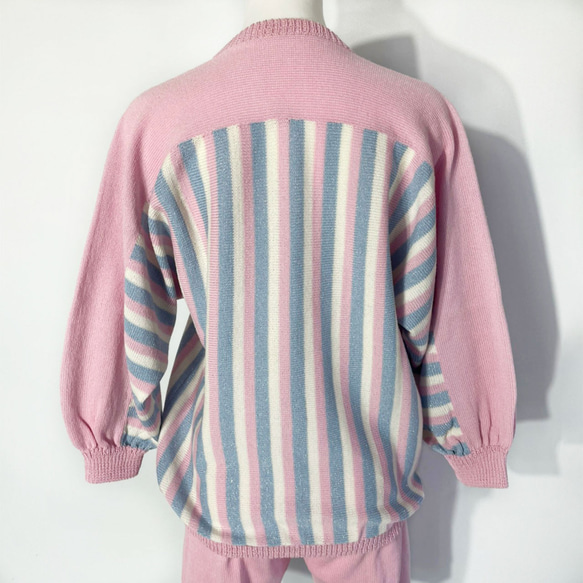 春ニット✿８分袖トップス ピンク×ブルー ストライプ　334 PINK BLUE STRIPE TOPS 8枚目の画像