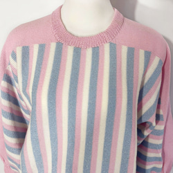 春ニット✿８分袖トップス ピンク×ブルー ストライプ　334 PINK BLUE STRIPE TOPS 3枚目の画像