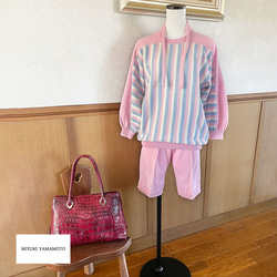 春ニット✿８分袖トップス ピンク×ブルー ストライプ　334 PINK BLUE STRIPE TOPS 9枚目の画像