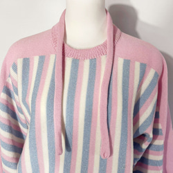 春ニット✿８分袖トップス ピンク×ブルー ストライプ　334 PINK BLUE STRIPE TOPS 2枚目の画像