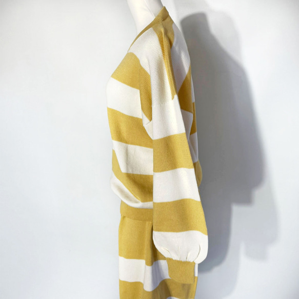 春ニット✿９分袖トップス マスタードイエロー ボーダー　335 MUSTARD YELLOW  STRIPE TOPS 2枚目の画像