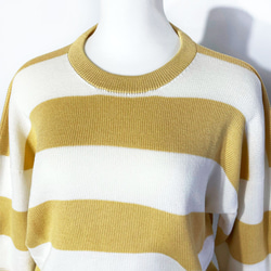 春ニット✿９分袖トップス マスタードイエロー ボーダー　335 MUSTARD YELLOW  STRIPE TOPS 4枚目の画像