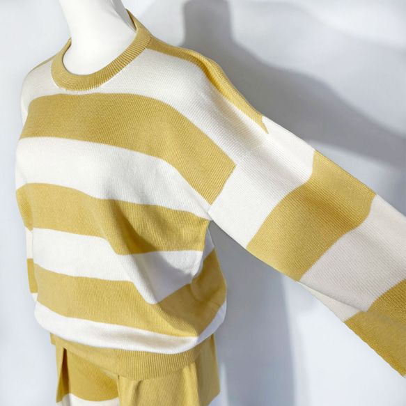 春ニット✿９分袖トップス マスタードイエロー ボーダー　335 MUSTARD YELLOW  STRIPE TOPS 6枚目の画像