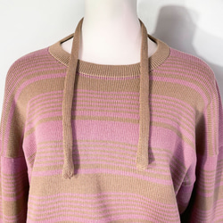 春ニット✿９分袖トップス ブラウン×ピンク ボーダー　336 BROWN PINK STRIPE TOPS 4枚目の画像