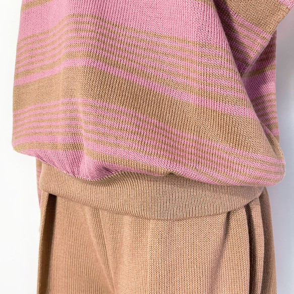 春ニット✿９分袖トップス ブラウン×ピンク ボーダー　336 BROWN PINK STRIPE TOPS 8枚目の画像