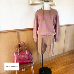 春ニット✿９分袖トップス ブラウン×ピンク ボーダー　336 BROWN PINK STRIPE TOPS 9枚目の画像