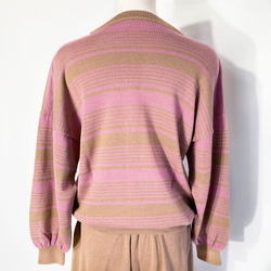 春ニット✿９分袖トップス ブラウン×ピンク ボーダー　336 BROWN PINK STRIPE TOPS 3枚目の画像