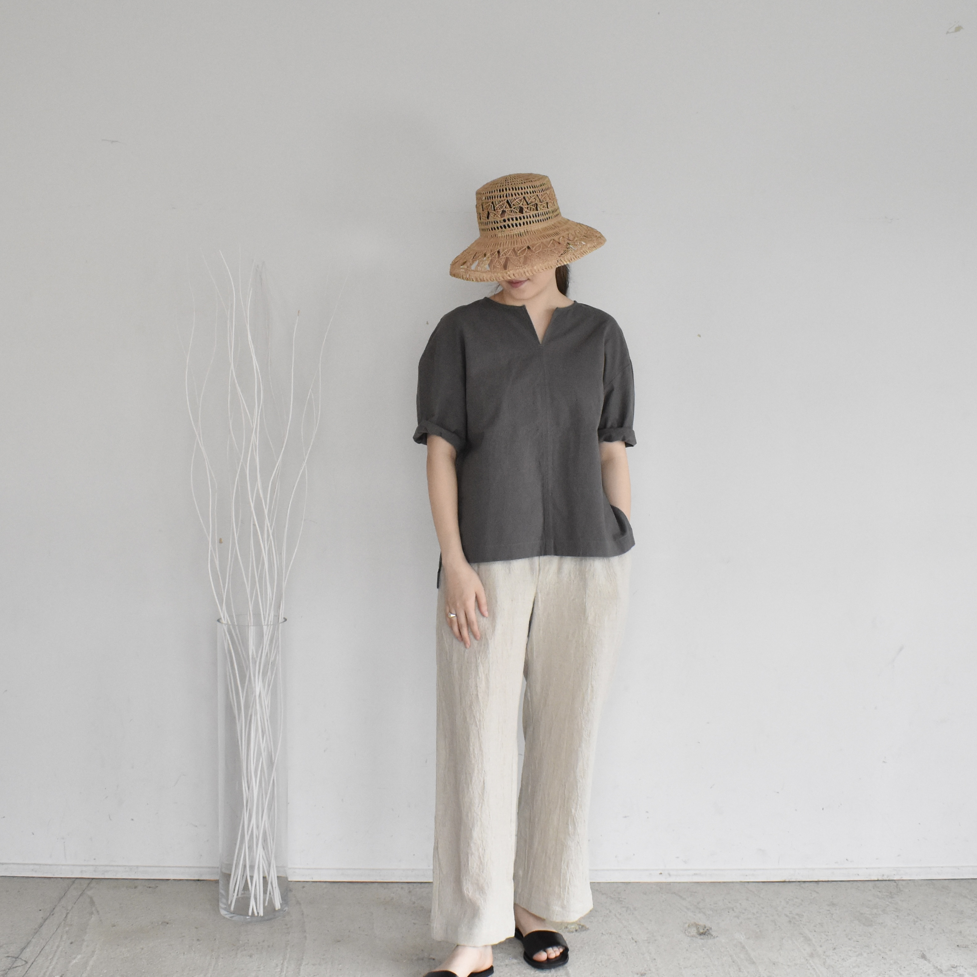 コットンリネンTシャツ・ダブグレー