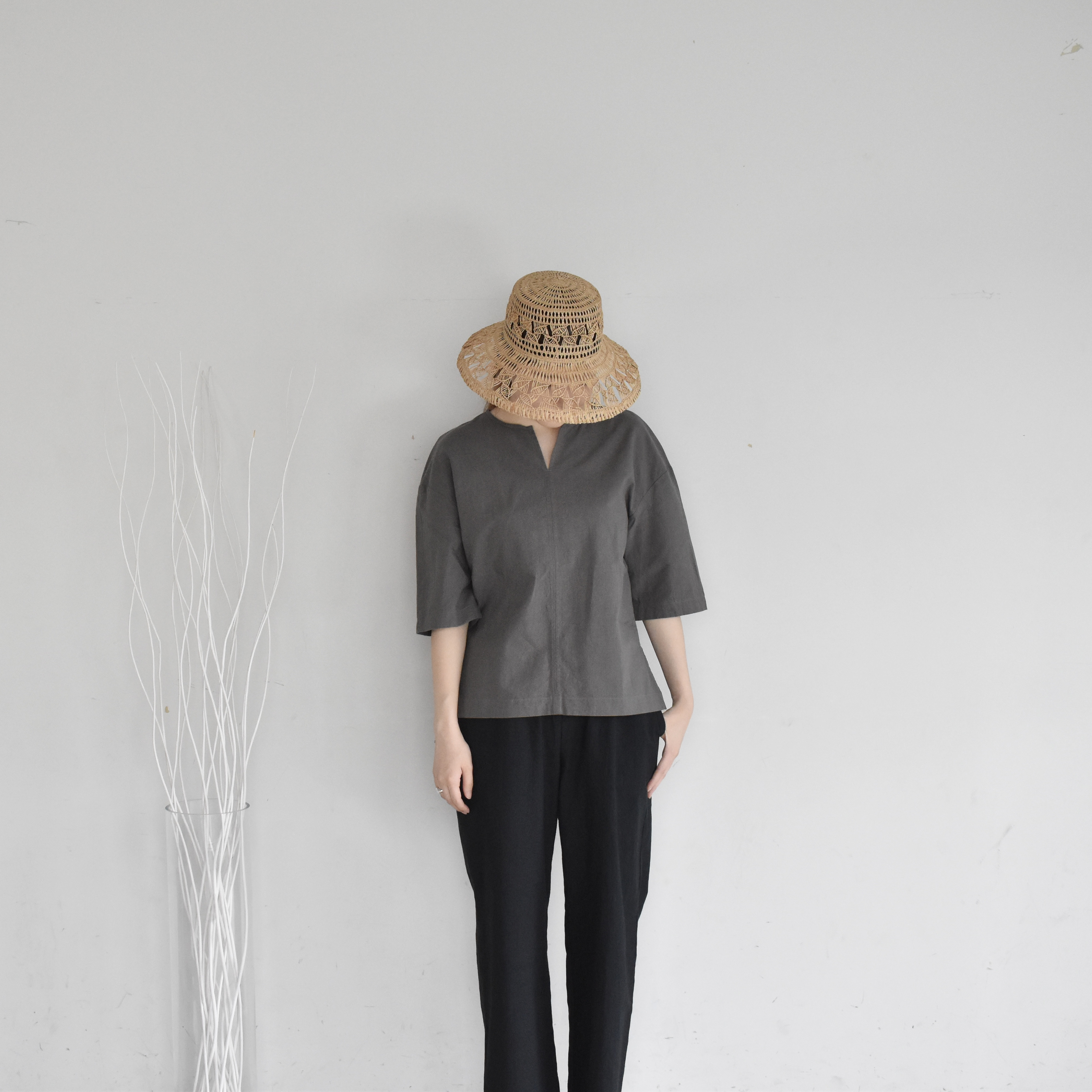 コットンリネンTシャツ・ダブグレー