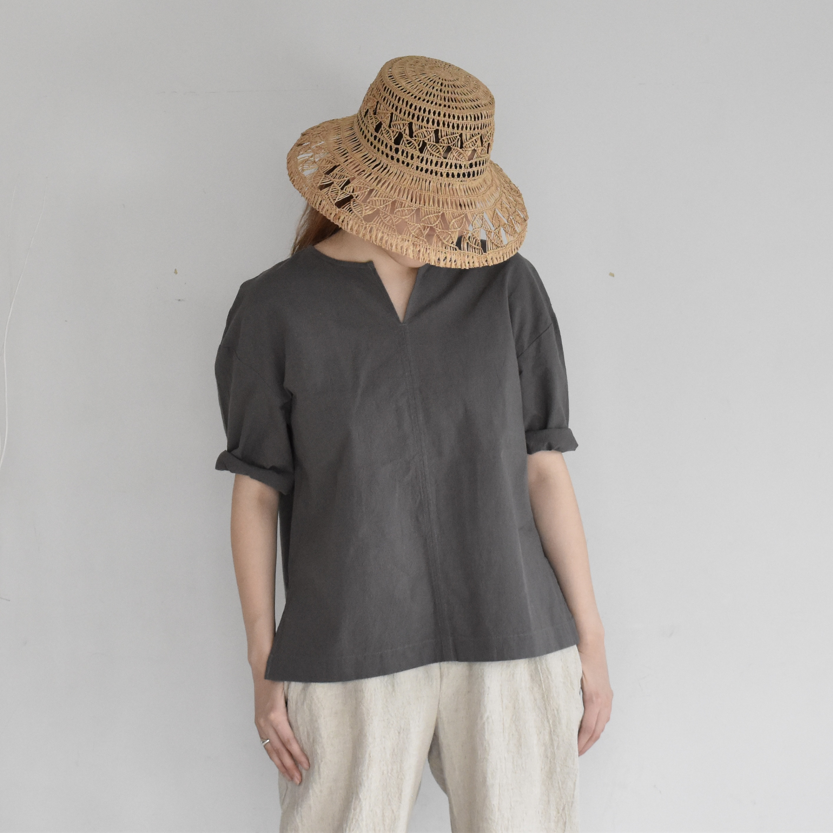 コットンリネンTシャツ・ダブグレー