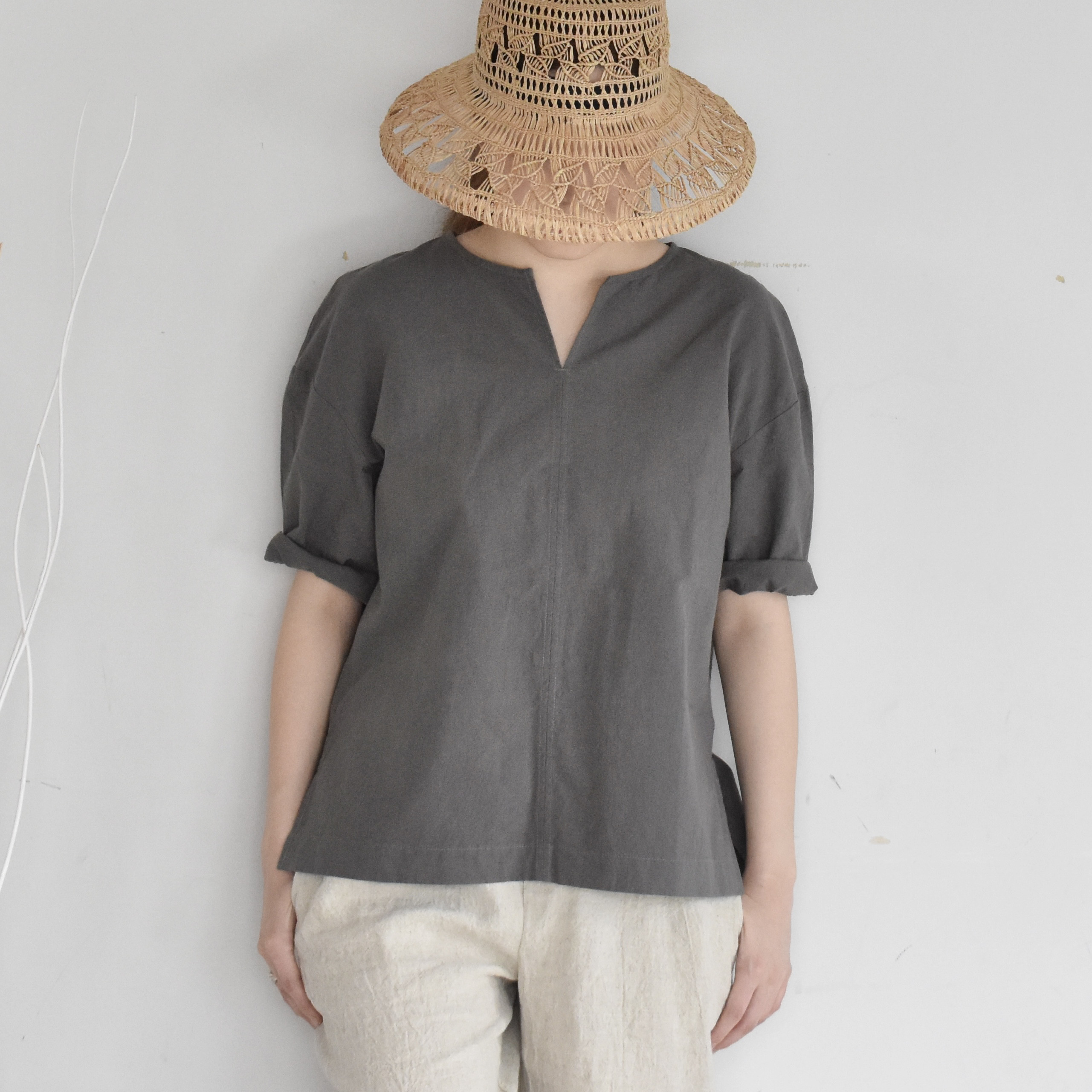 コットンリネンTシャツ・ダブグレー