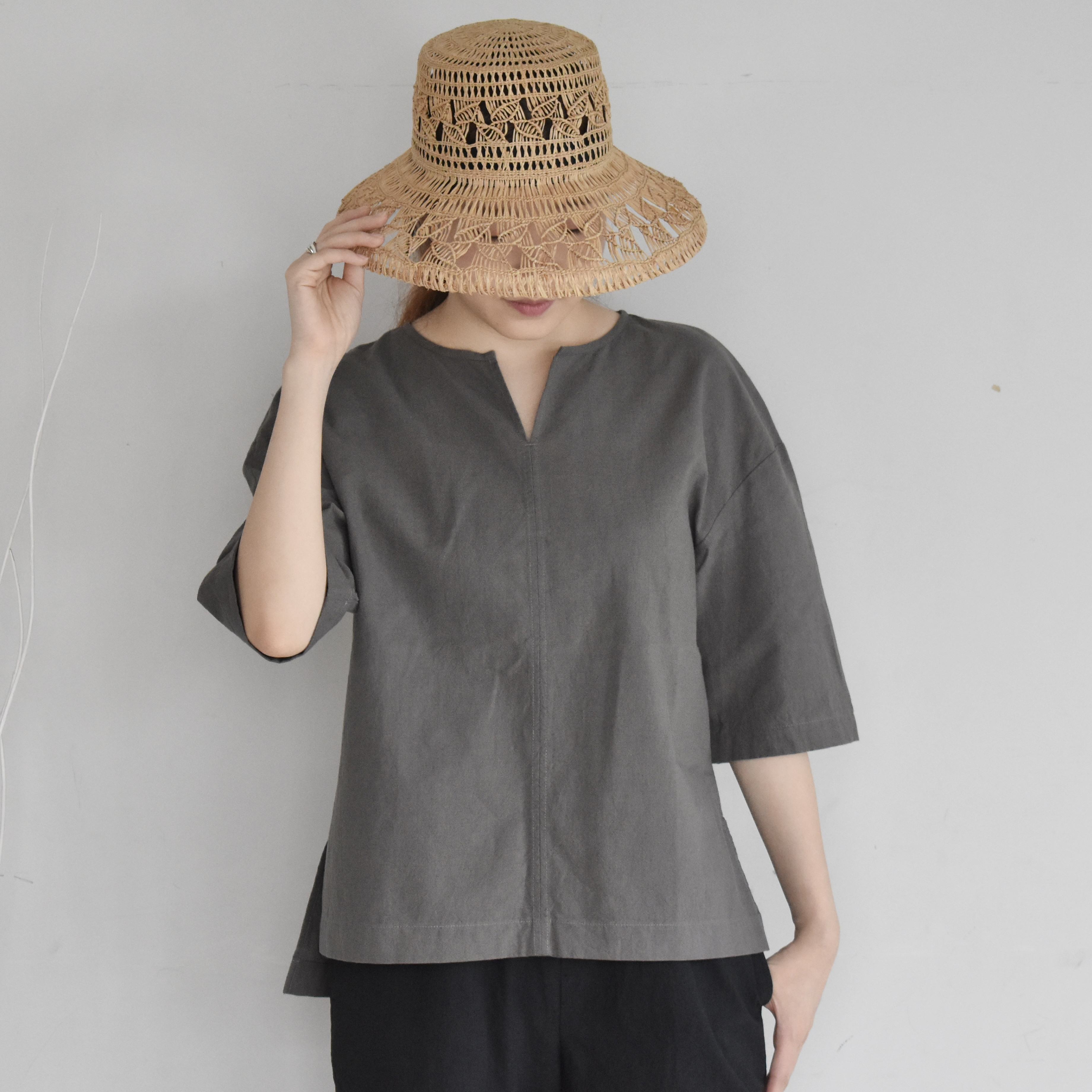 コットンリネンTシャツ・ダブグレー