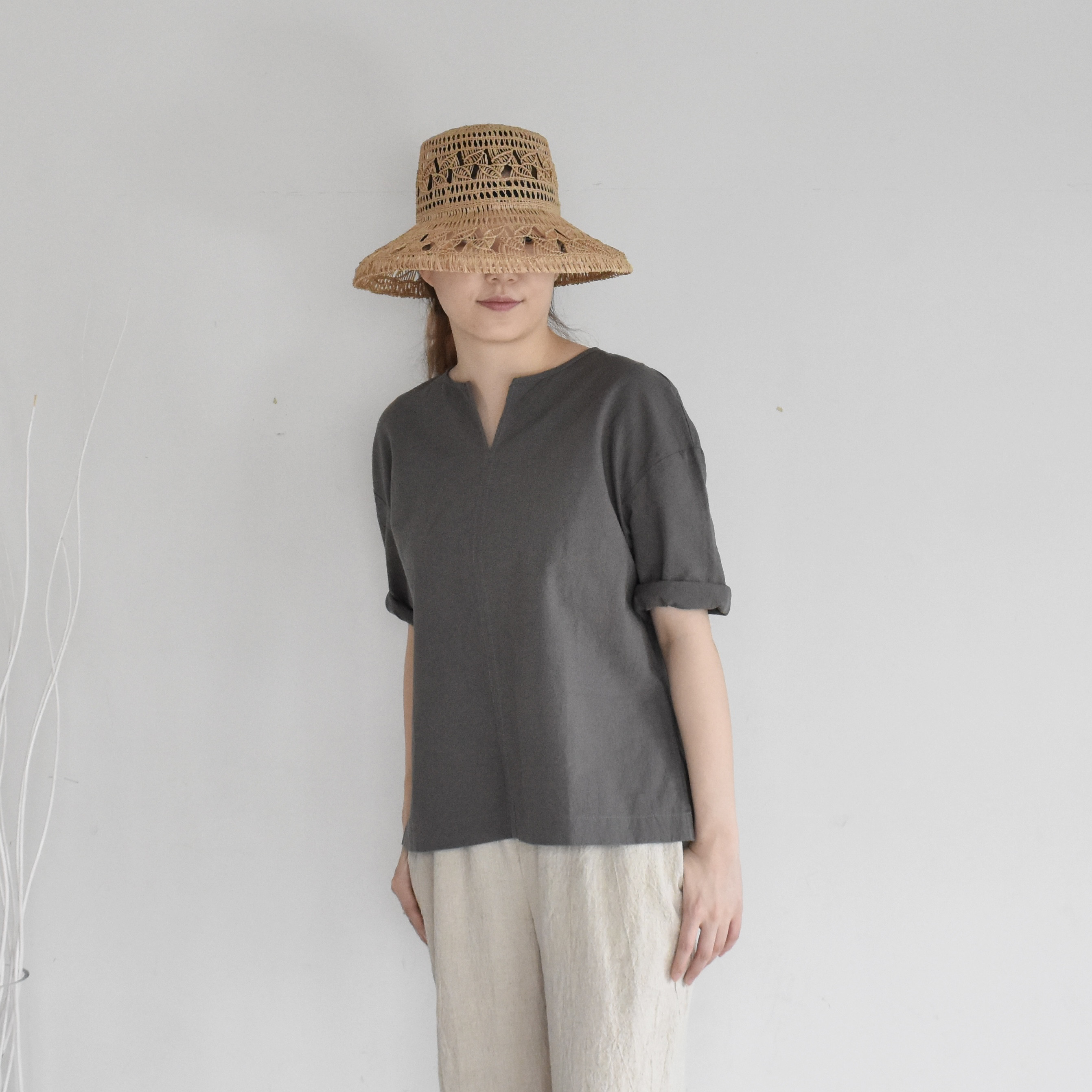 コットンリネンTシャツ・ダブグレー