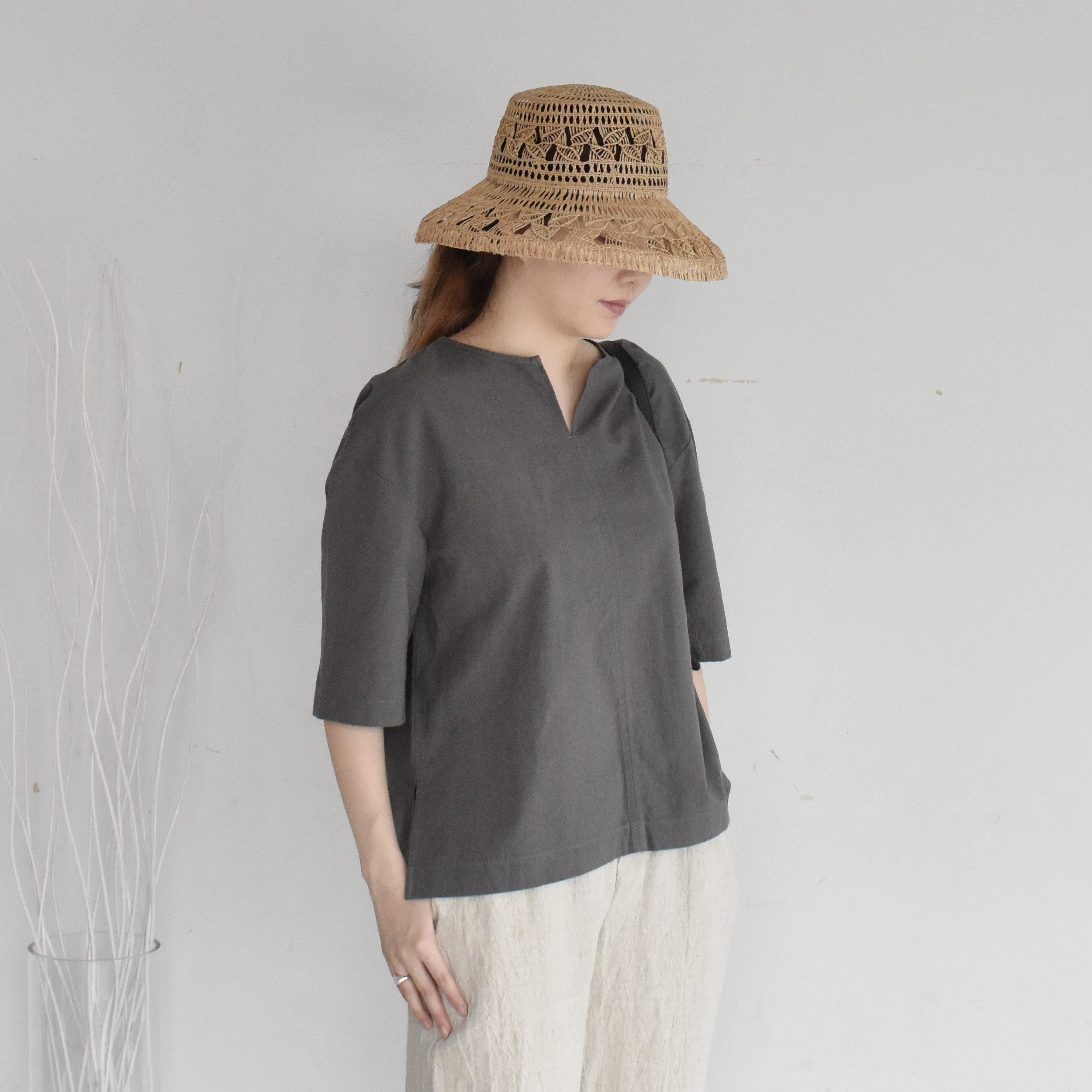 コットンリネンTシャツ・ダブグレー