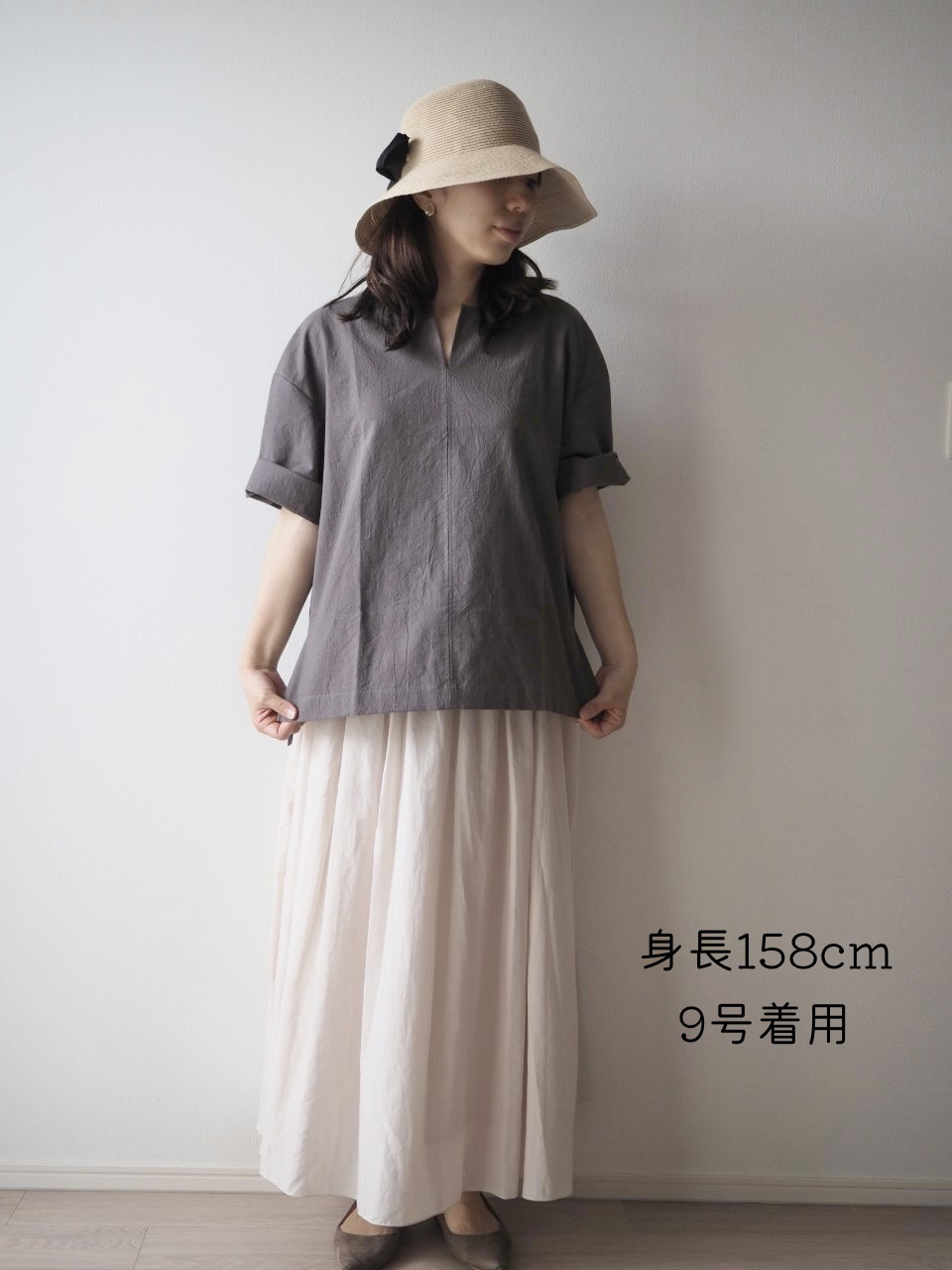 コットンリネンTシャツ・ダブグレー