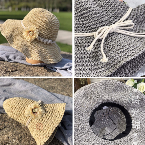 日焼けを防ぎます 花 麦わら帽子 ハンドメイド帽子 ハット 時光錦 通販