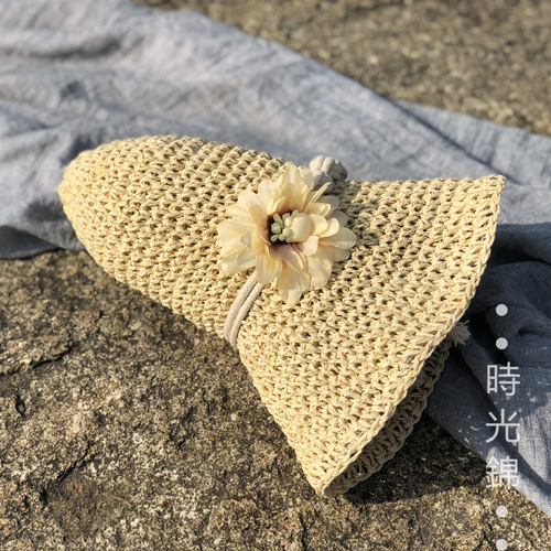 日焼けを防ぎます 花 麦わら帽子 ハンドメイド帽子 ハット 時光錦 通販