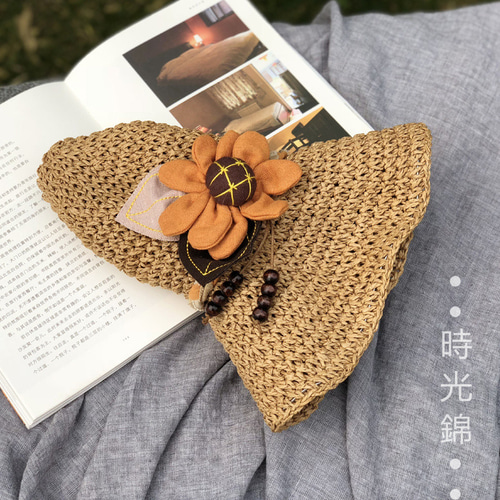 ハンドメイド 文芸 麦わら帽子 ハンドメイド帽子 ハット 時光錦