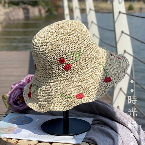 【開店記念セール！】 ハンドメイド 通販 時光錦 ハット さくらんぼ麦わら帽子 手編み 人形