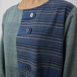 手織り綿の全方向が可愛いインディゴパッチワークワンピース 10枚目の画像