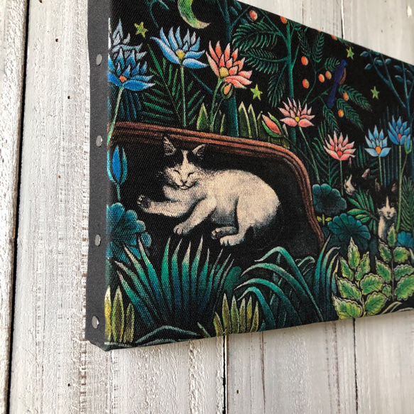 星月猫★アート「エイト&ヒースの夢」絵画 木製パネル貼り SMサイズ複製画「002」アンリルソー 猫 4枚目の画像