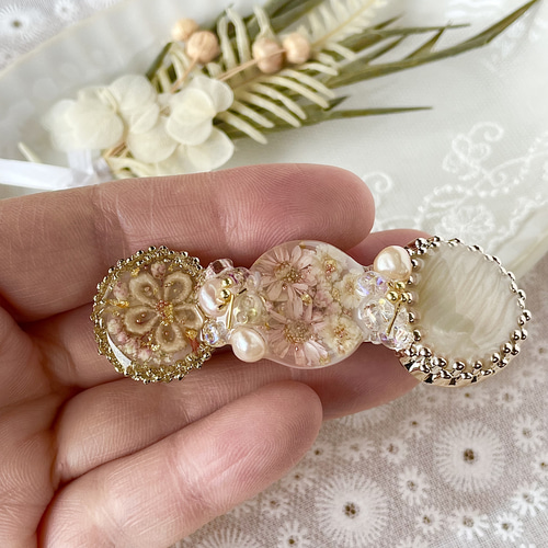 ハンドメイド レジン バレッタ 押し花 ドライフラワー ヘア