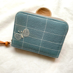 ꕤ受注製作ꕤ ミナペルホネン  財布　choucho ブルー　カードケース　ミニ財布　 1枚目の画像