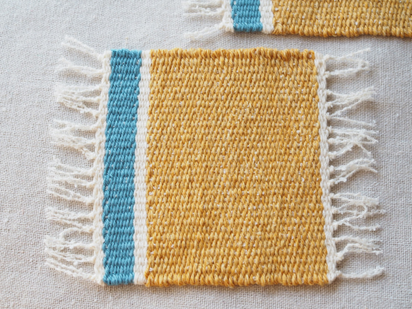 手織りコースター✳ 青と砂浜 ✳同柄2枚組✳ 3枚目の画像