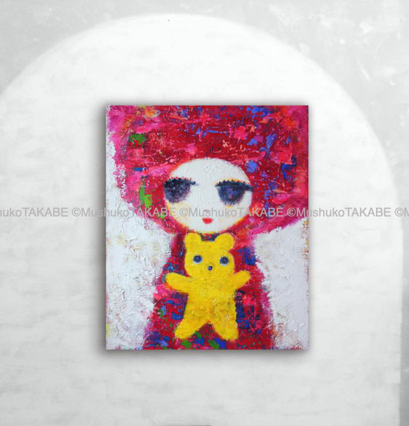 [teddy and I] #painting #絵 #ポップアート #テディベア #女の子 #愛しきもの 1枚目の画像