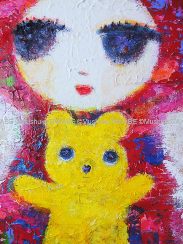 [teddy and I] #painting #絵 #ポップアート #テディベア #女の子 #愛しきもの 3枚目の画像