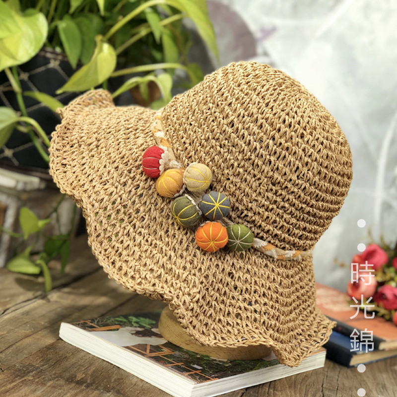 カボチャ麦わら帽子 可愛い ハンドメイド帽子 ハット 時光錦 通販