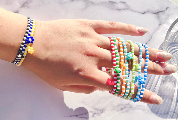 韓国で大人気♡* ビーズブレスレット&リング ビーズバングル 韓国アクセサリー ビーズアクセサリー リング ブレスレット 3点セット