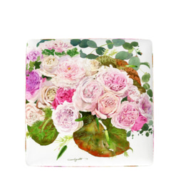 【受注生産】和バラと竹の花　四角いフットスツール 3枚目の画像