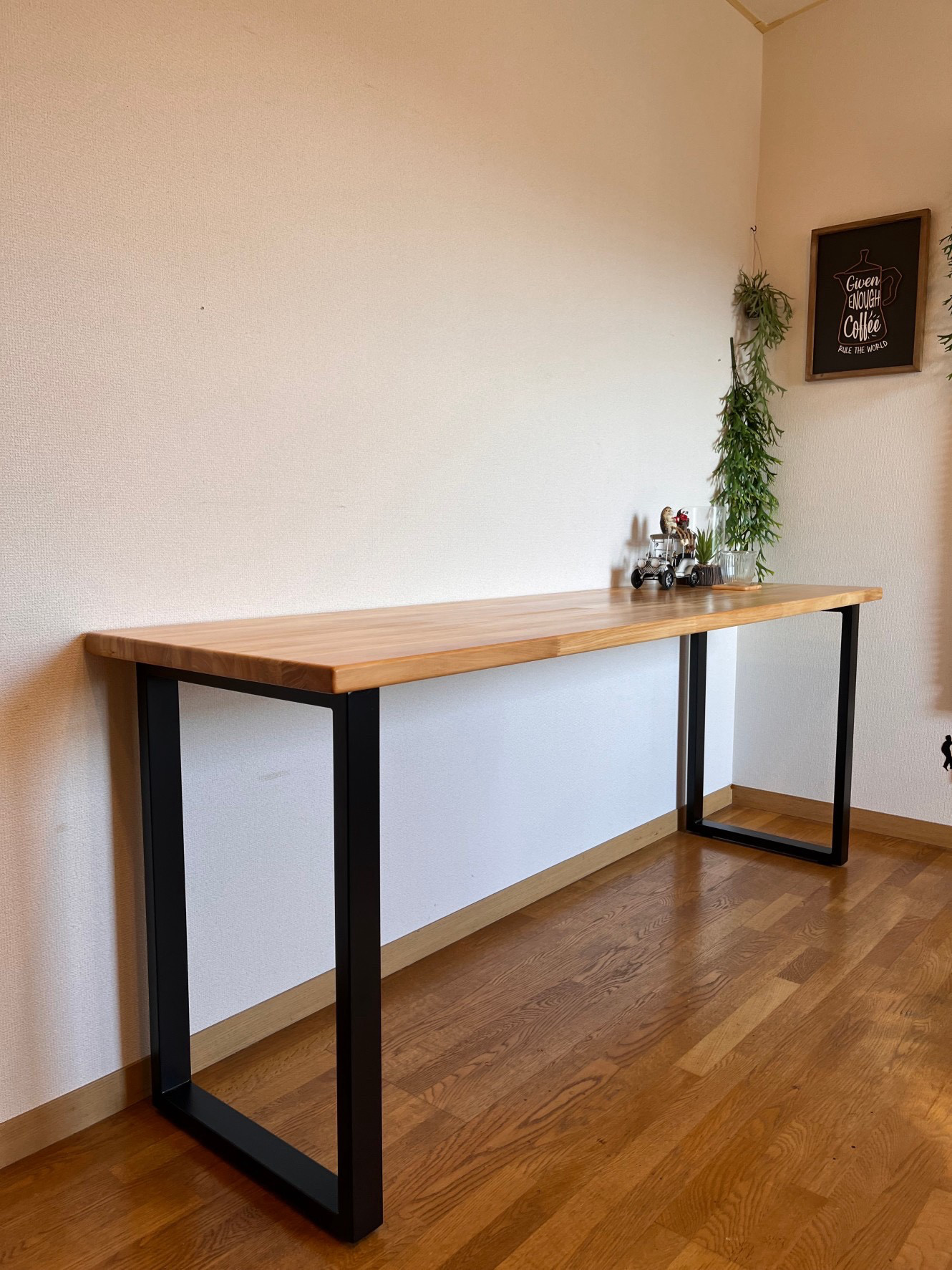 デスク　カウンターテーブル　アイアン家具　ハンドメイド　オーダーメイド カウンターテーブル ウォールナット 無垢材 アイアン脚