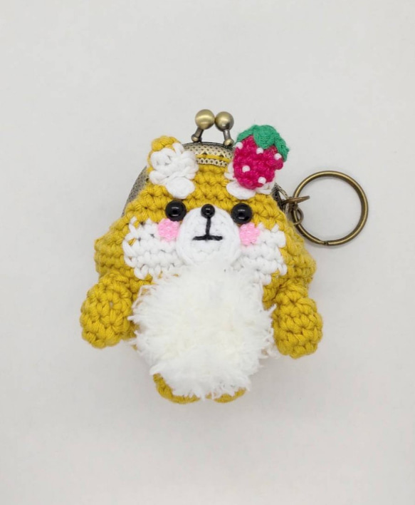 あみぐるみ ミニがま口 モコモコ 柴犬 キーリング&内布付き