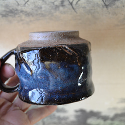 【再入荷！】可愛いコーヒーカップ(コスモブルー)　マグカップ　★萩焼　ギフト　陶器 8枚目の画像