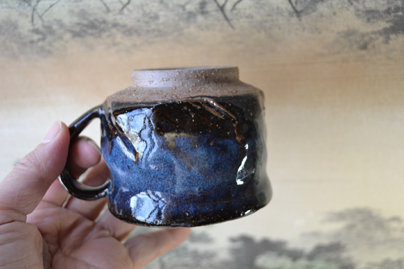 【再入荷！】可愛いコーヒーカップ(コスモブルー)　マグカップ　★萩焼　ギフト　陶器 8枚目の画像