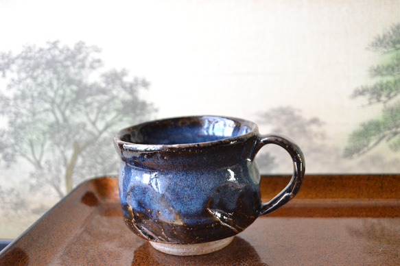 【再入荷！】可愛いコーヒーカップ(コスモブルー)　マグカップ　★萩焼　ギフト　陶器 6枚目の画像