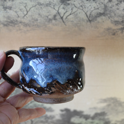 【再入荷！】可愛いコーヒーカップ(コスモブルー)　マグカップ　★萩焼　ギフト　陶器 9枚目の画像