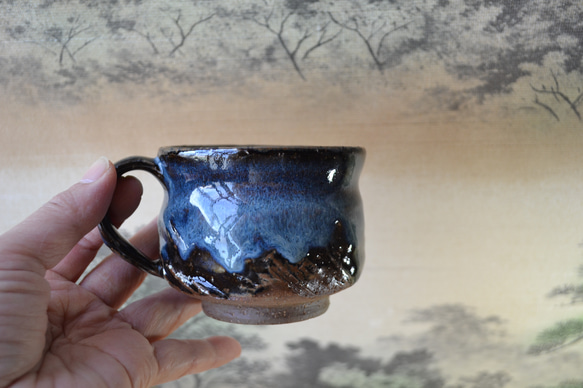 【再入荷！】可愛いコーヒーカップ(コスモブルー)　マグカップ　★萩焼　ギフト　陶器 9枚目の画像